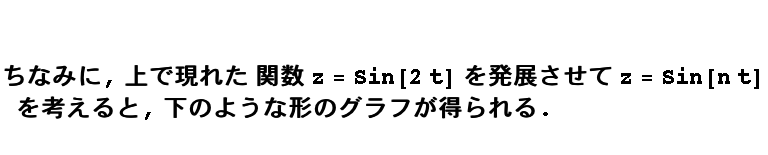 

Ȃ݂, Ōꂽ ֐ z = Sin[2t] 𔭓W z = Sin[n t] 
l, ̂悤Ȍ`̃Ot . 
